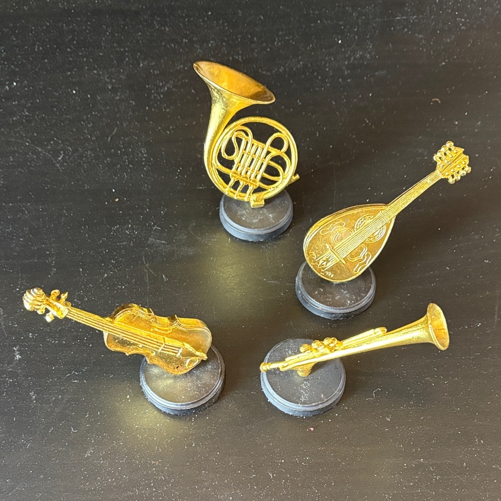 Gold Miniature Musical Instrument Figurine Set - 4 Pieces